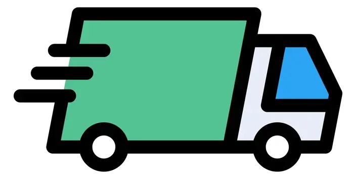 Speeding green and blue delivery truck icon